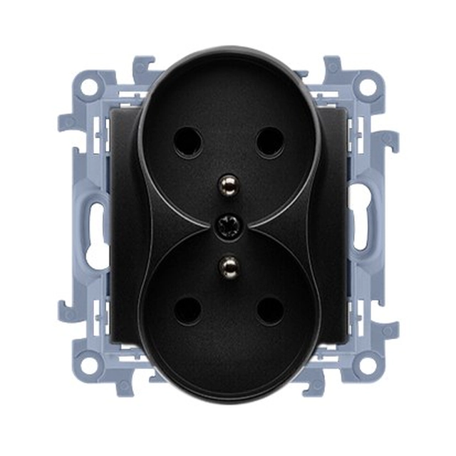 Double earthed plug socket with shutters for current paths (module)16A, 250V~, screw terminals, black matt,SIMON10