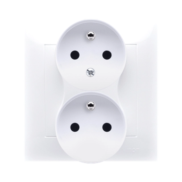 Double earthed socket outlet with inversion function, 16A, 250V ~, screw terminals.Complete - not to frames; white