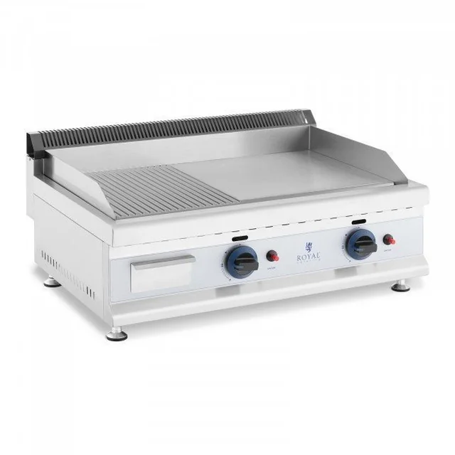 Double gas grill - 74,5 x 40 cm - smooth / grooved - 2 x 3100 W - natural gas - 0,02 bar ROYAL CATERING 10011916 RC-GGHR750
