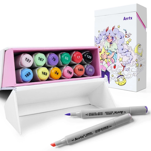 Double-sided Marker Pens ARRTX Oros, 12 Colours, pastel tones