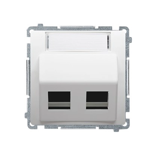 Double slanting cover for teleinformatic sockets on Keystone with labeling field.Mounting with feet or screws Basic white module