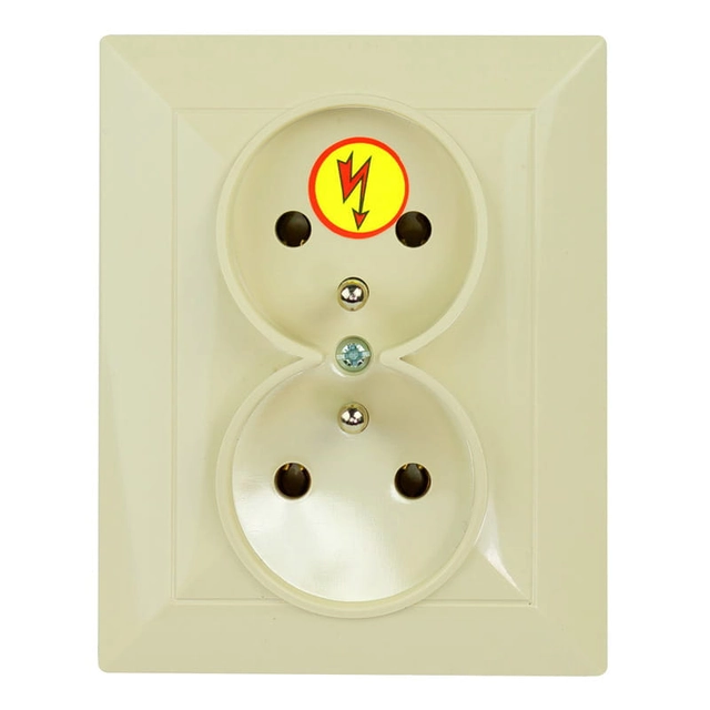 Double socket outlet 2x2P + Z with a frame - beige