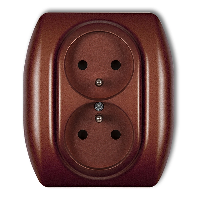 Double socket with ground 2x (2P + Z) (current paths shutters) brown metallic KARLIK TREND 9GP-2zp