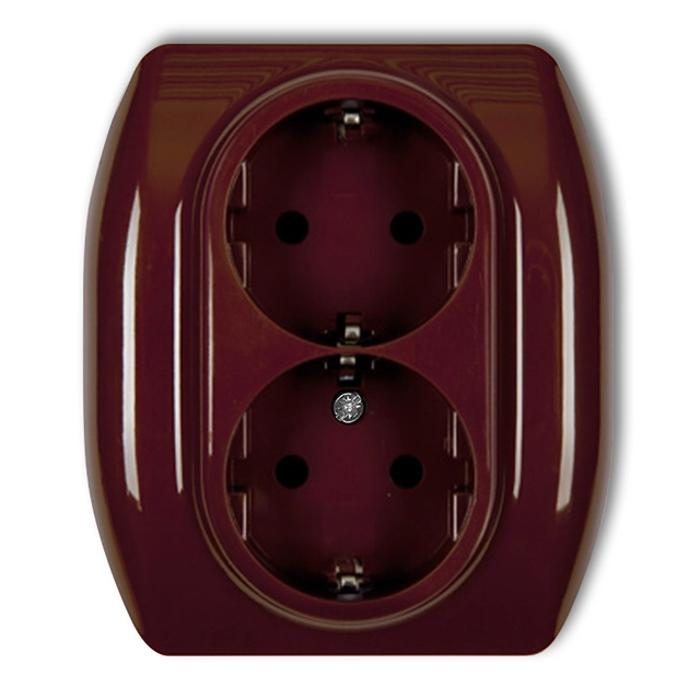 Double socket with ground SCHUKO 2x (2P + Z) (current paths shutters) brown KARLIK TREND 4GP-2sp