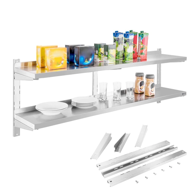 Double steel wall shelf with adjustable 160cm