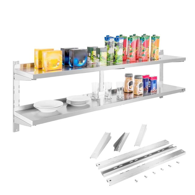 Double steel wall shelf with adjustable 180cm