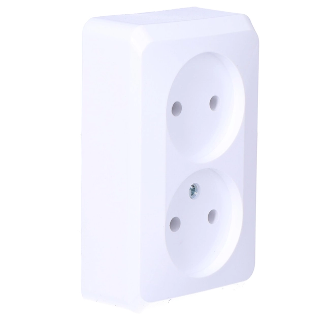 Double surface-mounted socket without grounding, white PRIMA