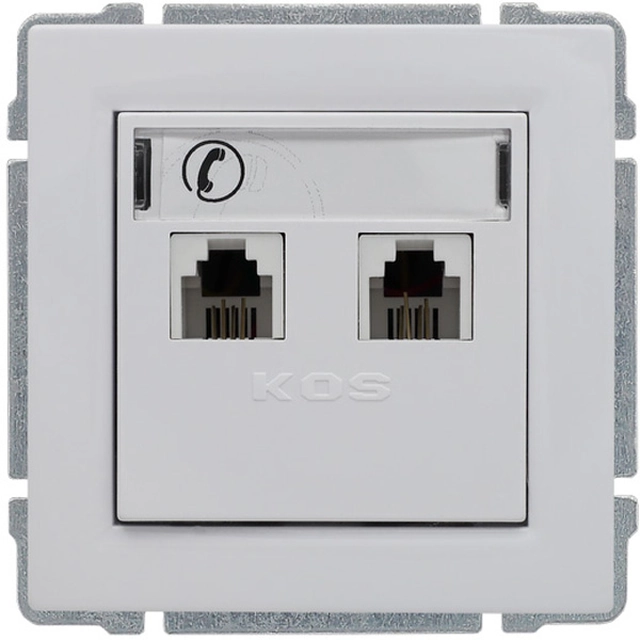 Double telephone socket, with label, without frame Series: KOS 66 Color: WHITE