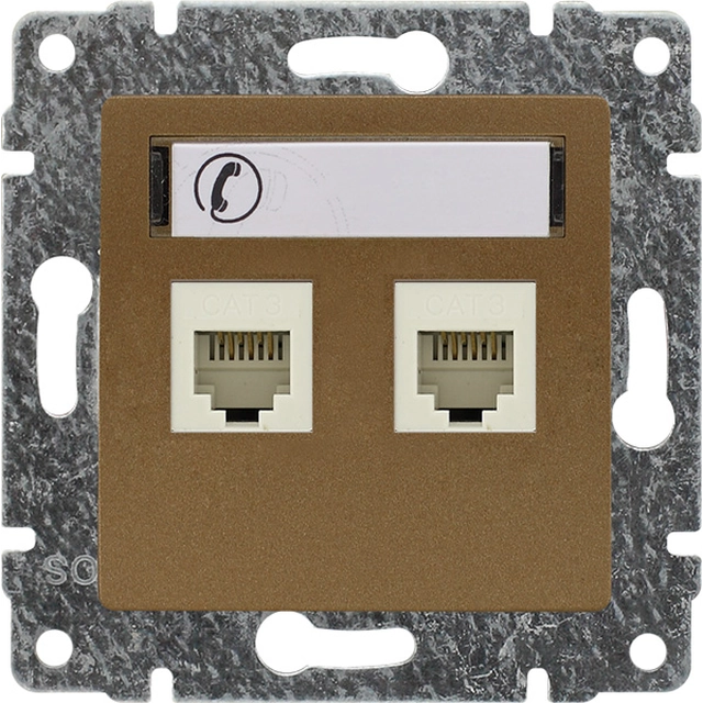 Double telephone socket, with label, without frame Series: VENA Color: PATINA
