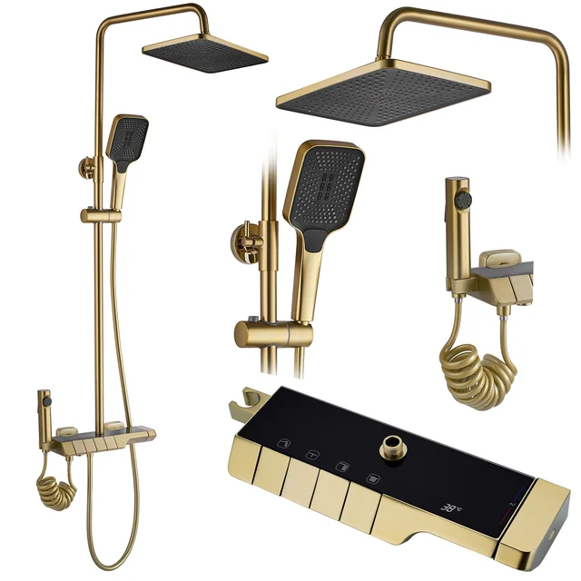 DOUCHE Set met REA ROB geborsteld gouden thermostaat