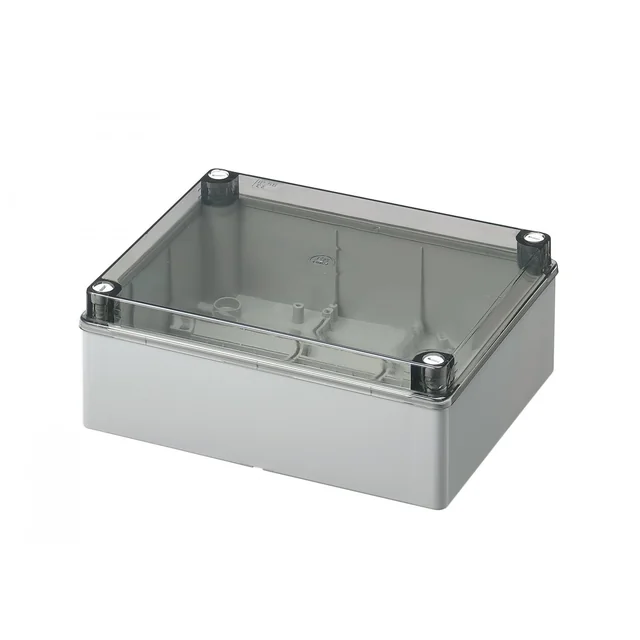 Doza aplicata transparenta 240x190x90mm IP56 pentru distributie jonctiune ABS rezistenta UV fara presetupe margini netede