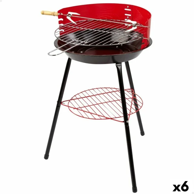 Draagbare actieve grill Hout IJzer Ø 38 cm 37 x 61 x 45 cm (6 Stuks) Rood