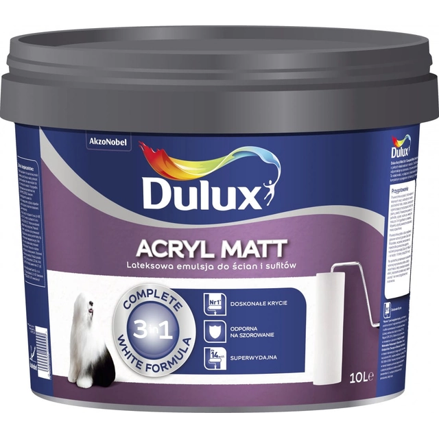 Dulux Acryl Matt emulsiomaali 10 l valkoinen