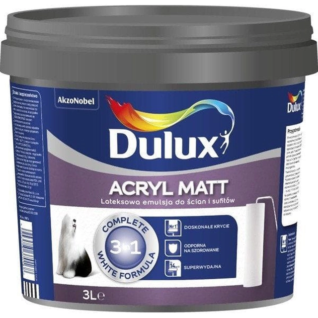 Dulux Acryl Matt emulsiomaali 3 l valkoinen