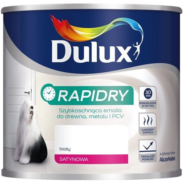 Dulux Rapidry emaille voor hout en metaal, wit satijn 1L