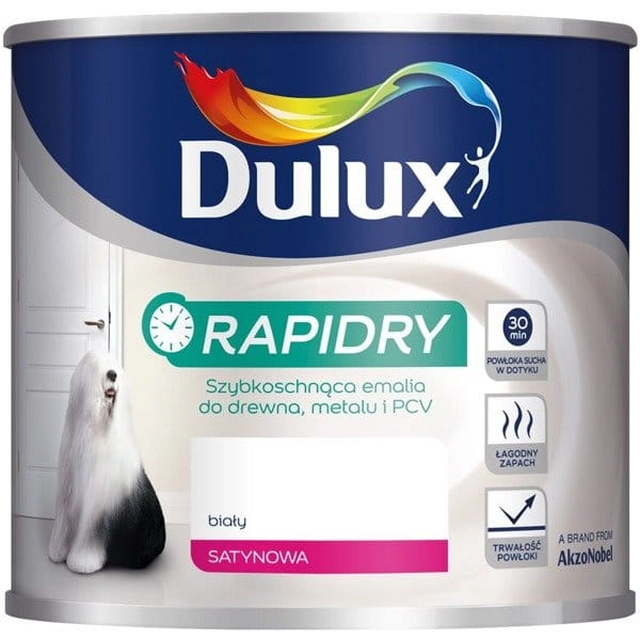 Dulux Rapidry emalje til træ og metal, hvid satin 1L