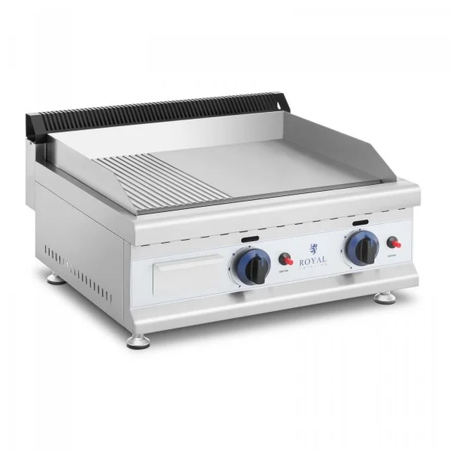 Dupla gázgrill - 60 x 40 cm - sima / barázdált - 2 x 3100 W - földgáz - 0,02 bar ROYAL CATERING 10011918 RC-GGHR600