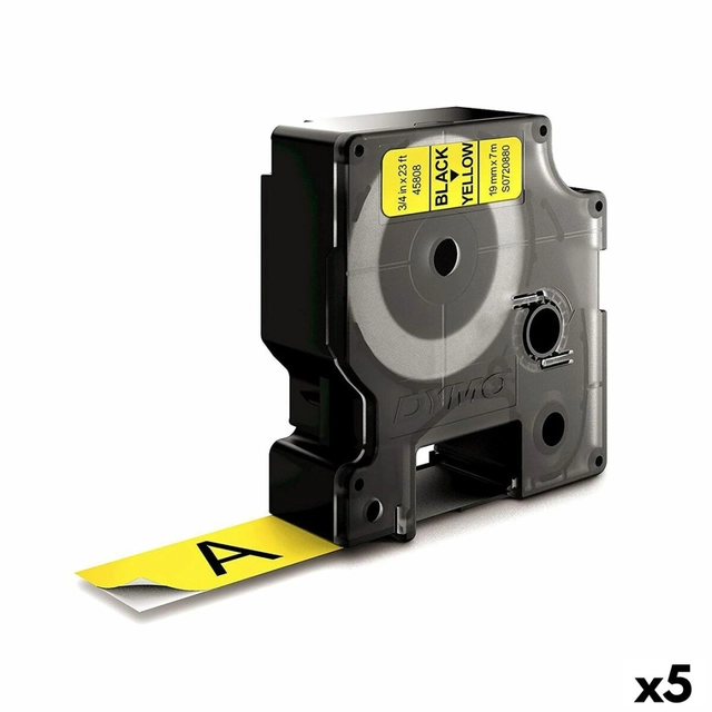 Dymo Laminated Label Printer Tape D1-19 45808 LabelManager™ Black Yellow (5 Pieces)