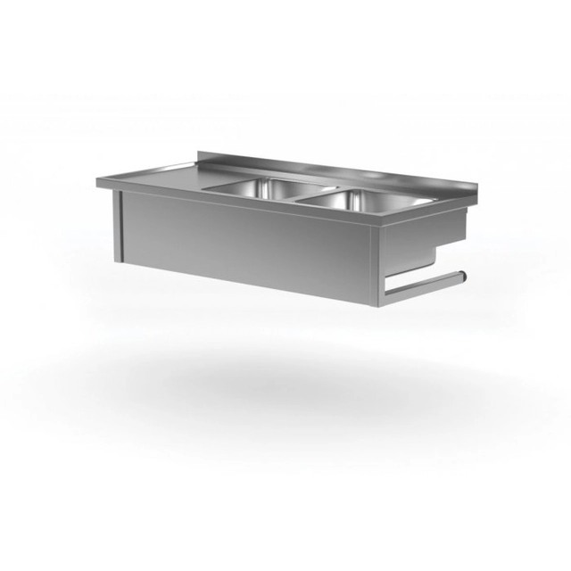 Hanging table with two sinks - compartments on the right side 1400 x 600 x 300 mm POLGAST 221146-WI-P 221146-WI-P