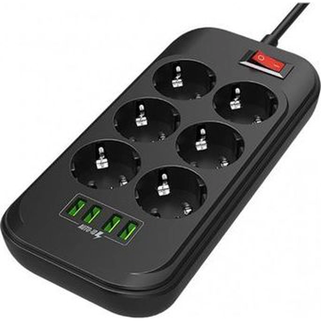 ColorWay power strip CW-CHE64B 6 sockets 2 m black (CW-CHE64B)