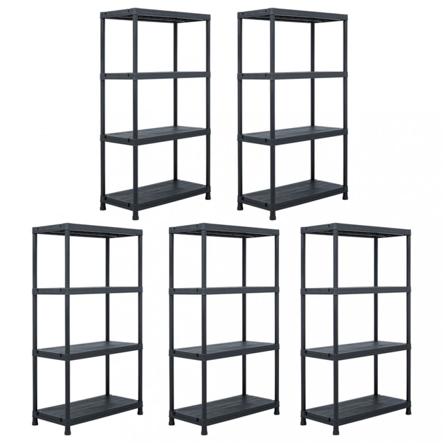 5 black plastic storage shelf racks 60 x 30 x 138 cm