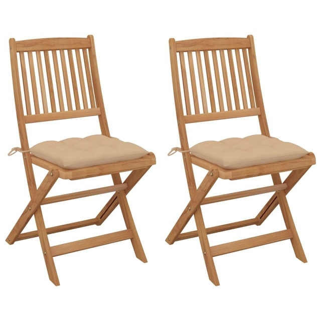 Folding garden chairs with cushions, 2 pcs, acacia wood