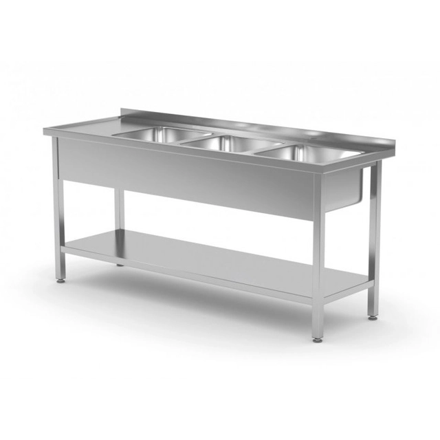 Table with three sinks and a shelf - compartments on the right side 1900 x 600 x 850 mm POLGAST 224196-P 224196-P