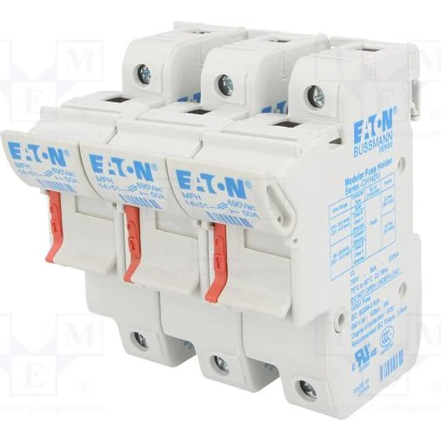 Eaton Cylindrical insert base 14 x 51mm, 3P 50A 690V AC (CH143DU)