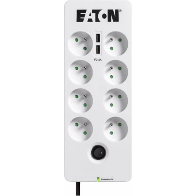 Eaton Protection Box 8 Tel @ USB FR, surge protection, 8 sockets, 2x USB charger, 1m