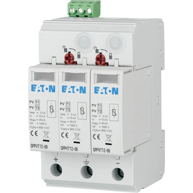 Eaton Überspannungsableiter B+C Typ 1+2 2P+N 15kA 3,7kV 1000V DC mit Signalisierung SPPVT12-10-2+PE-AX 177255