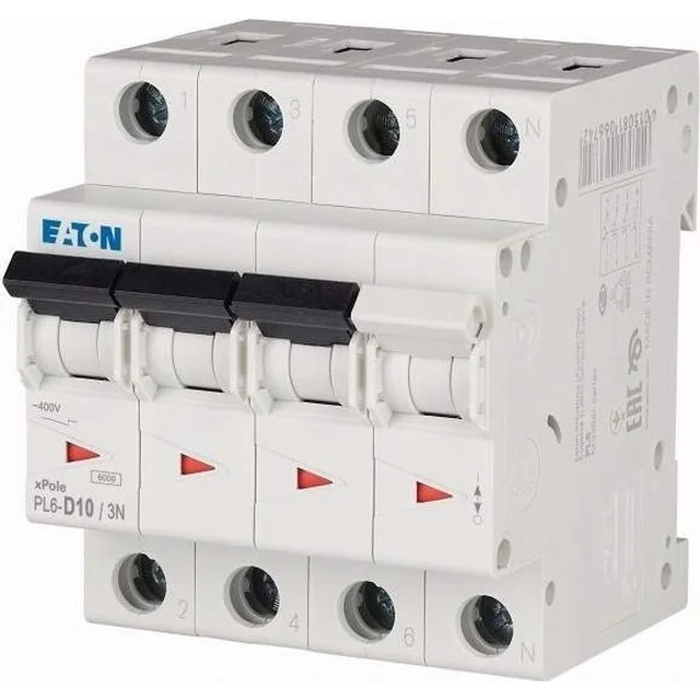 Eaton Wyłącznik nadprądowy 3P+N D 10A 6kA AC PL6-D10/3N 165031