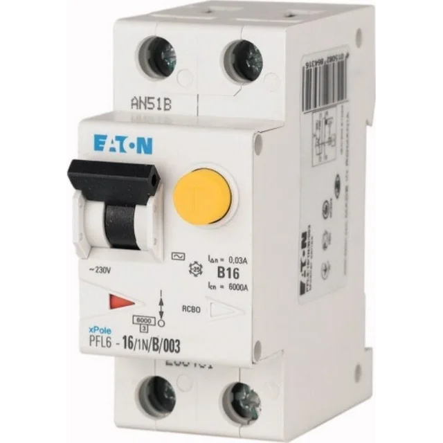 Eaton Wyłącznik różnicowo-nadprądowy 1P+N 16A 0,3A тип AC PFL6-16/1N/B/03 286451