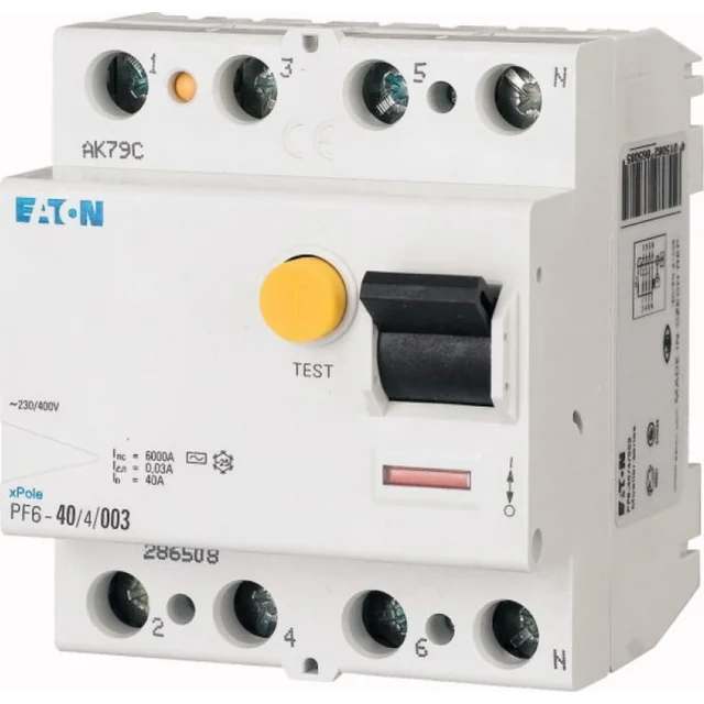Eaton Wyłącznik różnicowoprądowy 4P 40A 0,5A тип AC PF6-40/4/05 286511