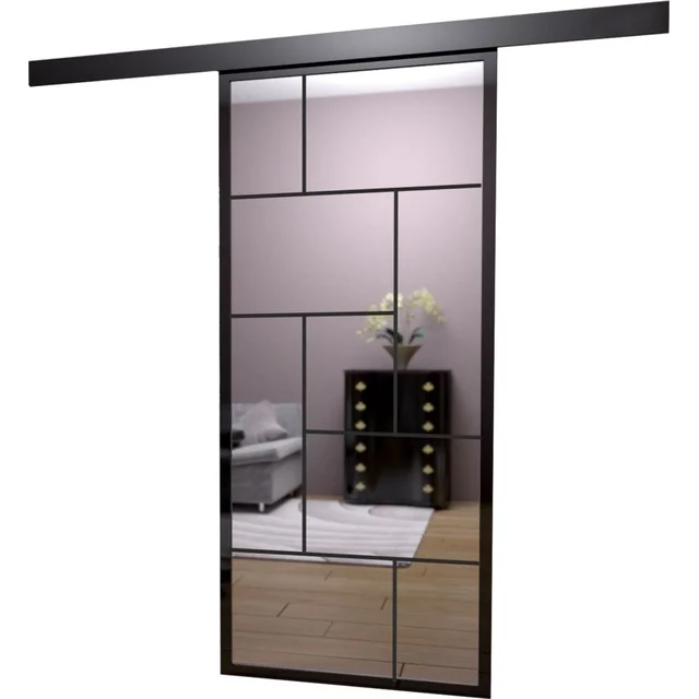 SLIDING DOORS 650X2100 ALUMINUM BLACK FILLING SILVER MIRROR (TETRIS) 3 3