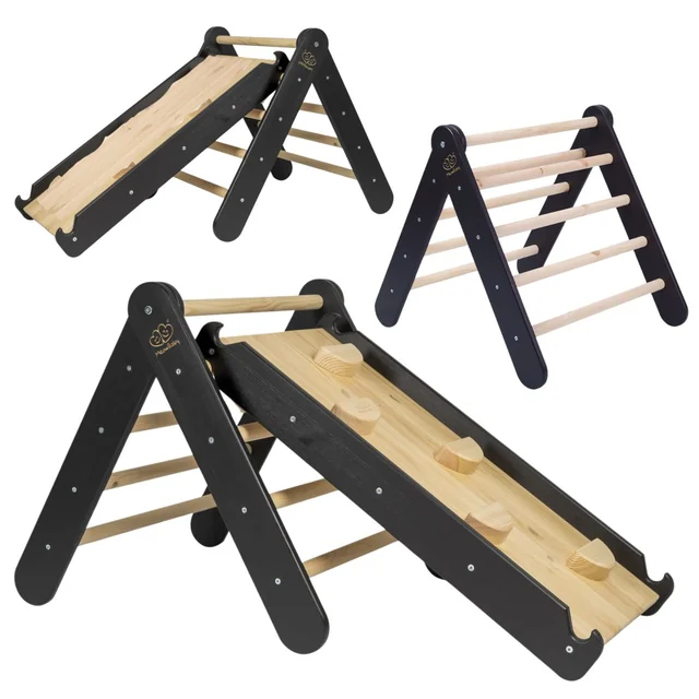 Échelle multifonctionnelle 2w1 toboggan en bois mur d'escalade deux