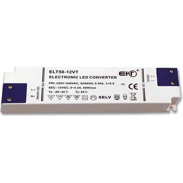 Ecolite DX-WP-50W/SLIM Barošanas avots LED sloksnēm 12V 4 2A 50W 6mm IP20 IP20 iekšējais