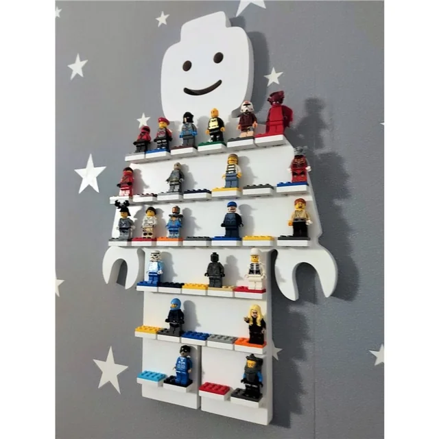 Een display voor LEGO-figuren met een Prestige -glimlach