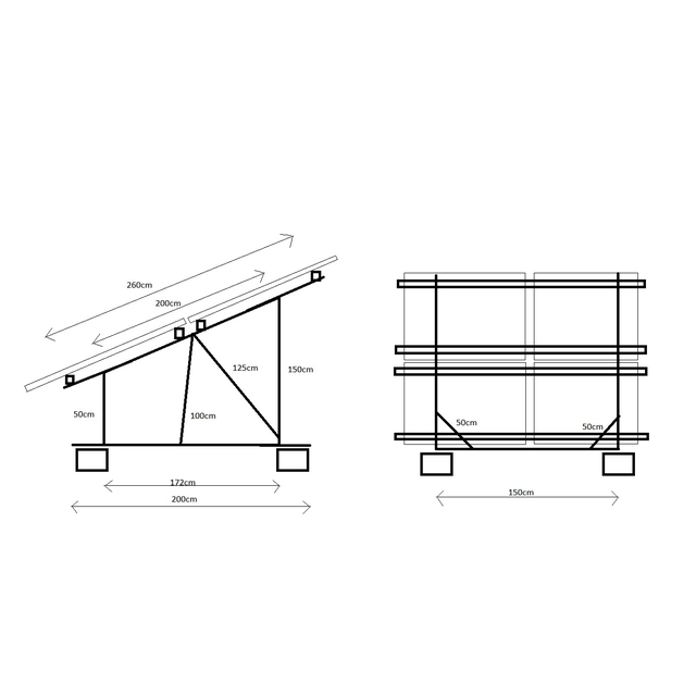 Een set elementen om uw eigen grondframe te maken op 4 panelen 30mm verticale dikte, opstelling 2x2, paneelbreedte max. 114 cm, max. hoogte. 195cm