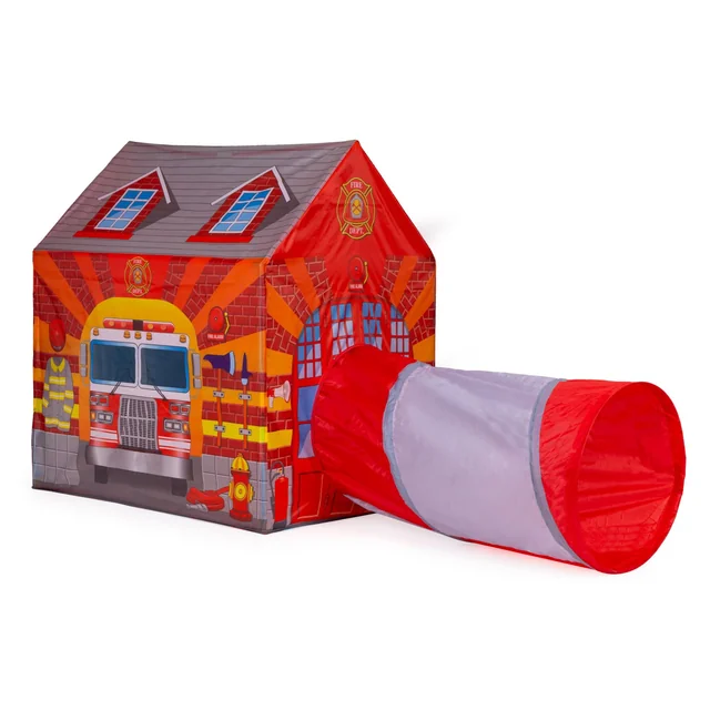 Een tent met een tunnel voor kinderen, een brandweerhuis, een speeltuin IPLAY