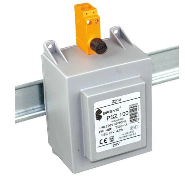 Eenfasige transformator PSZ 100 230/ 12V IP30 naar de DIN-rail TH-35 in een modulaire behuizing met bescherming