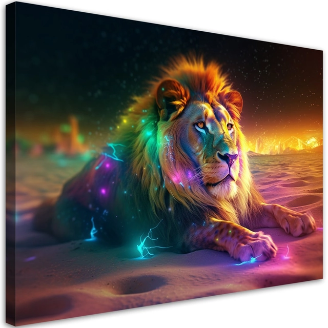 Εκτύπωση καμβά, Animal AI Lion Abstract Neon -120x80