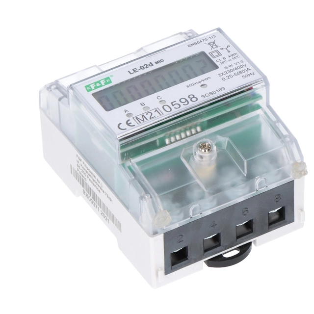 Electric energy meter LE-02d - three-phase, LCD display,kl.1, 3x230,400V, 3x5(63A) case 5 modules