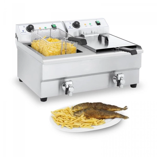 Electric fryer - 2 x 16 l - 2 x 3200 AT ROYAL CATERING 10010028 RCEF-16DH-1