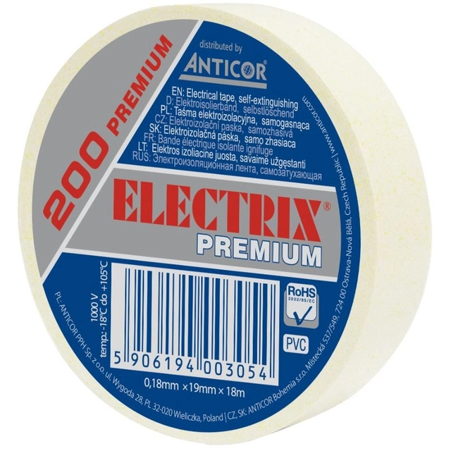 ELECTRIX lente 200 premium, balts 19 mmx 18 m