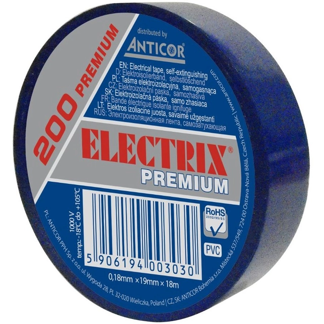 ELECTRIX teippi 200 premium sininen 19 mmx 18 m