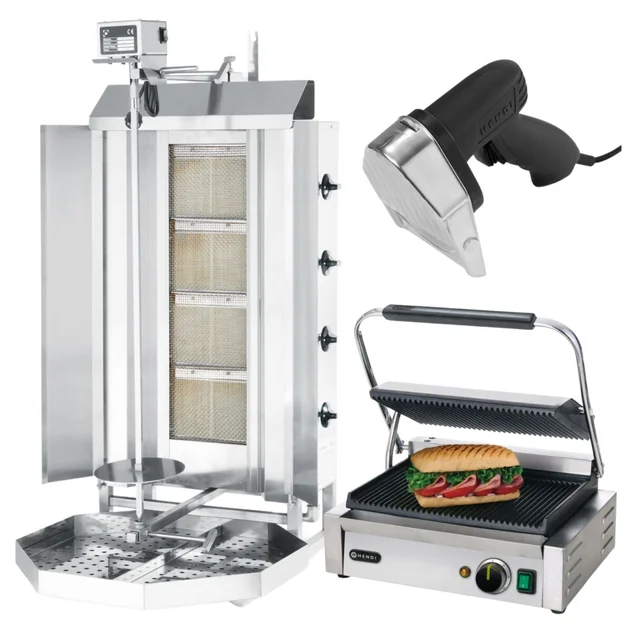 Electrodomésticos Kebab Tostadora a gas + Cuchillo eléctrico + Hendi Grill