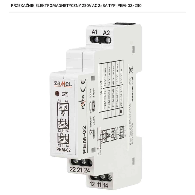 Electromagnetic relay 230V AC 2x8A