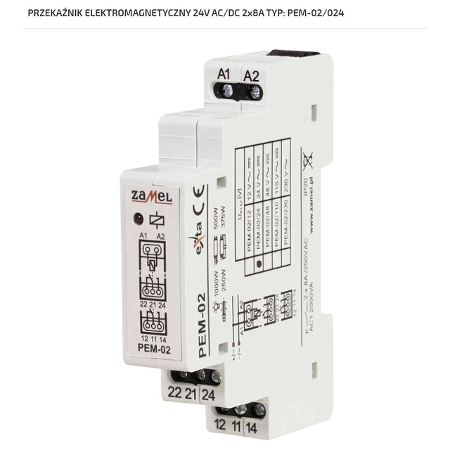 Electromagnetic relay 24V AC / DC 2x8A