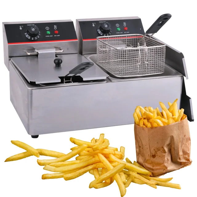 Elektrická cateringová fritéza 2x6L 50-190°C 2x2500W TEF-6L-2