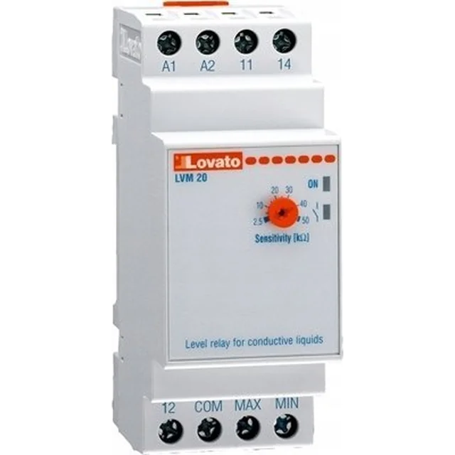 Elektrické relé na monitorovanie hladiny kvapalín Lovato 1P 2,5-50kOhm 220-240V AC LVM20A240